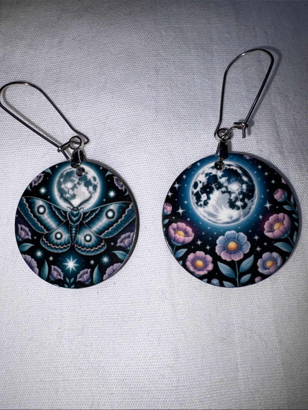 Moth and moon earrings